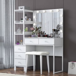 Hanah Home Mesa de Maquillaje BJ155 - 3852 con Iluminación y Puff